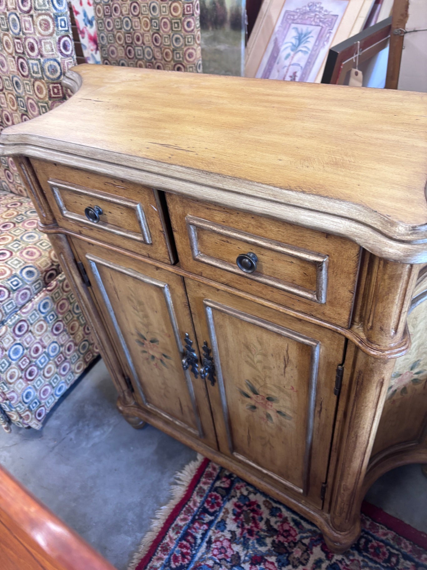 Buffet cabinet/sideboard with hand painted florals