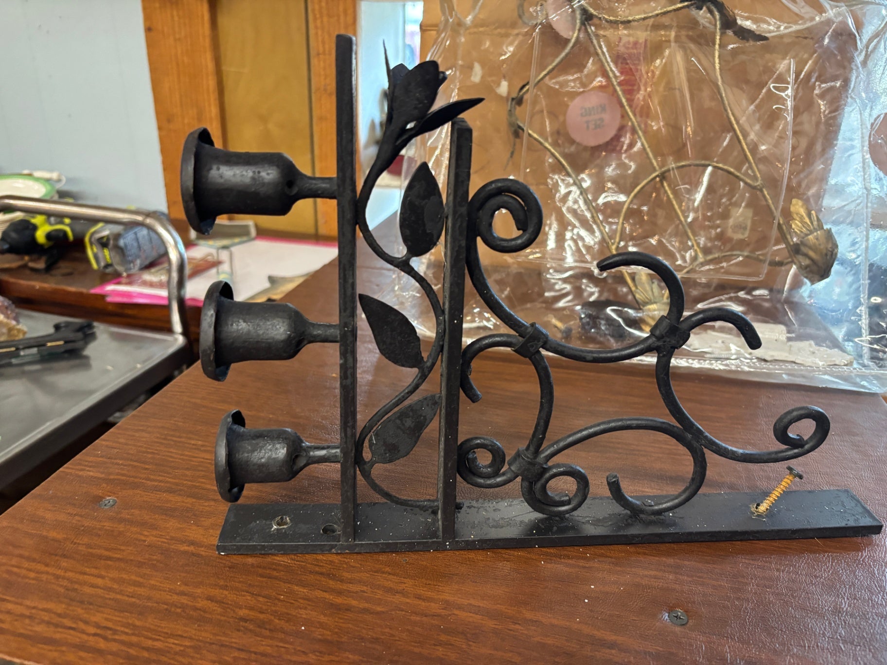 Wrought Iron Three-arm Candelabra Candle Holder