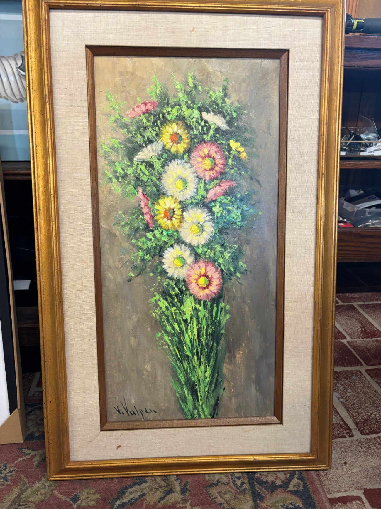 "V. Volpe" floral oil painting on canvas