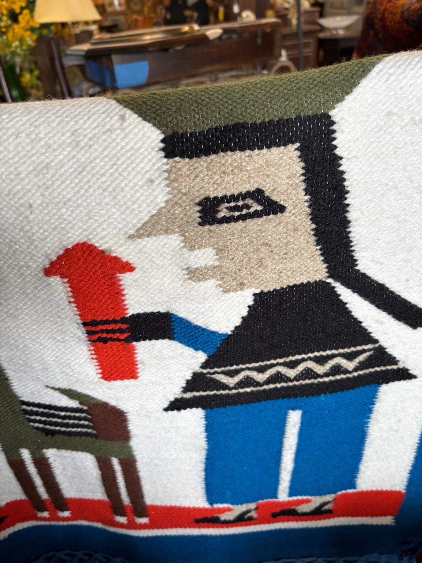  Vintage Ecuador Rug Tapestry Inca Warrior Dance