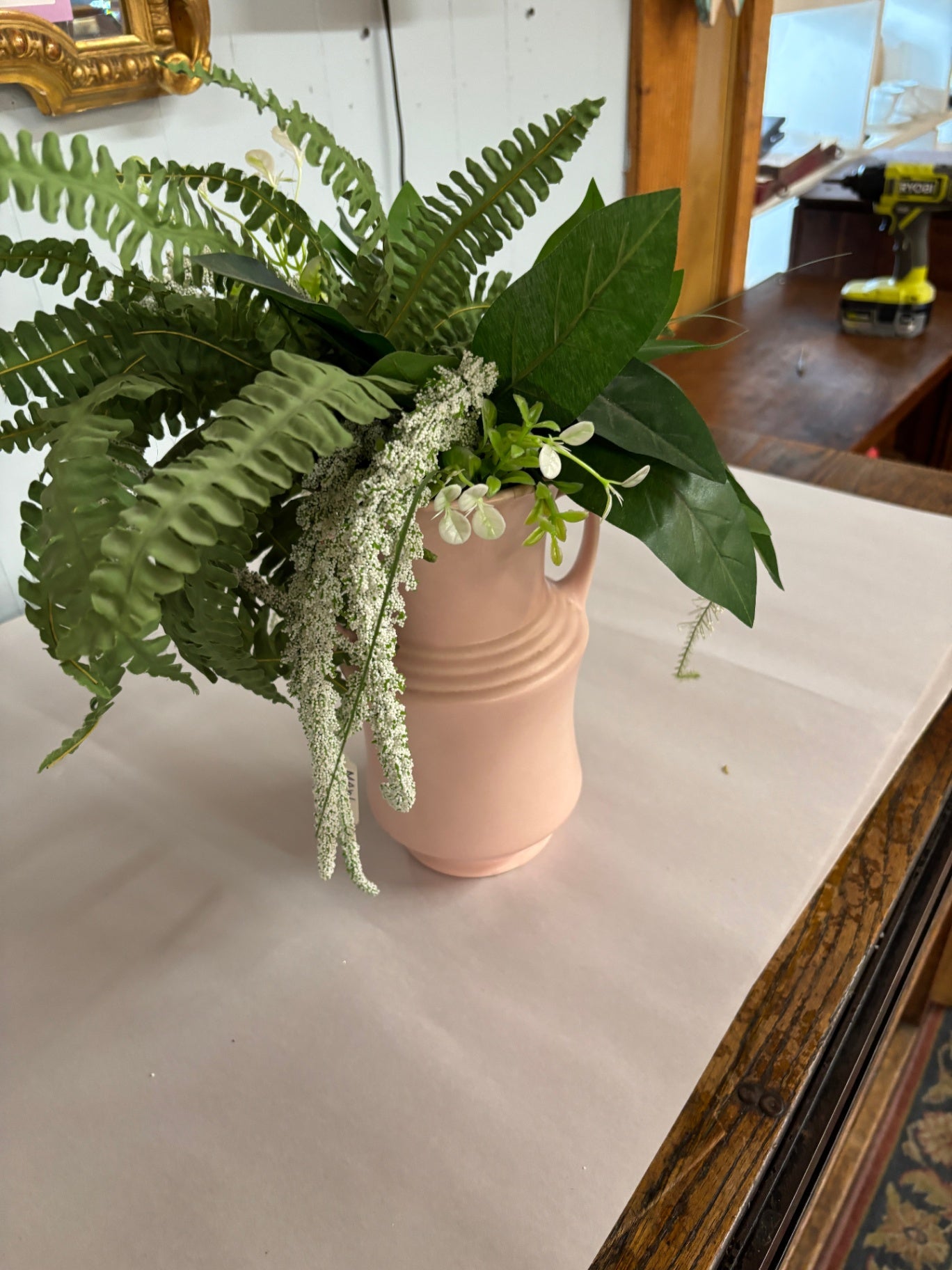 Pink Vase With Greenery
