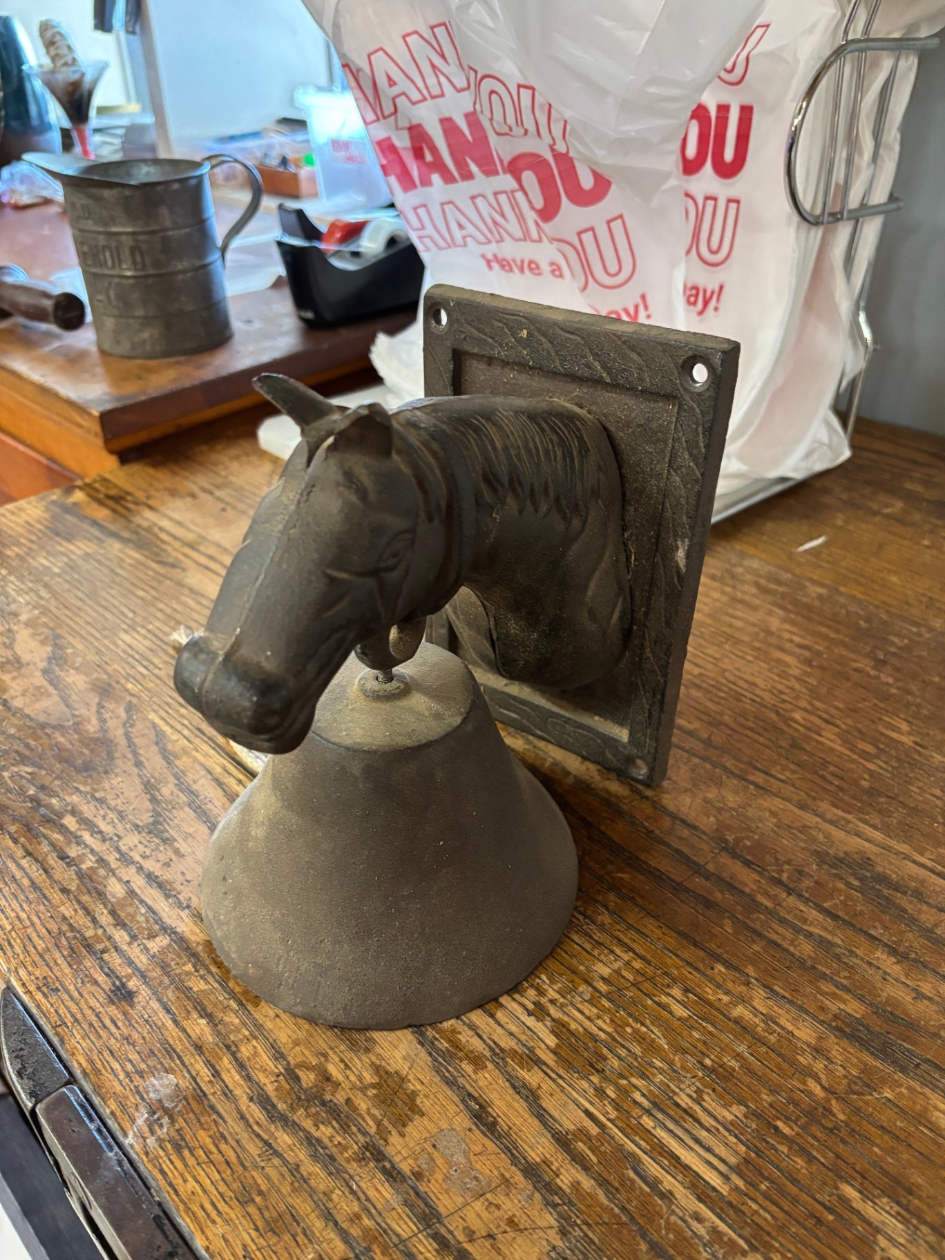Vintage cast iron horse head dinner bell 