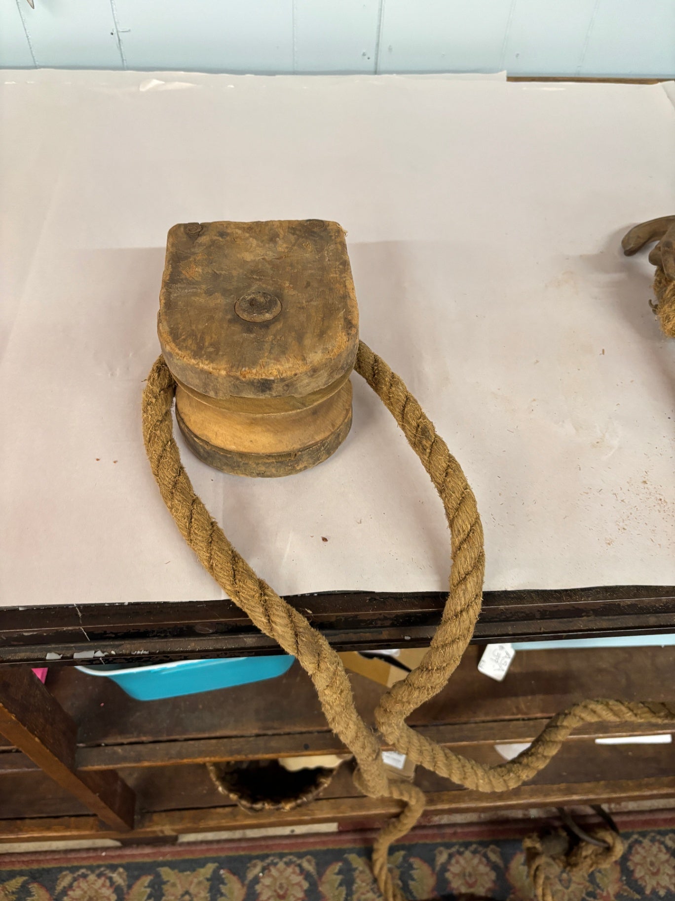 Antique Wooden Block Pulley