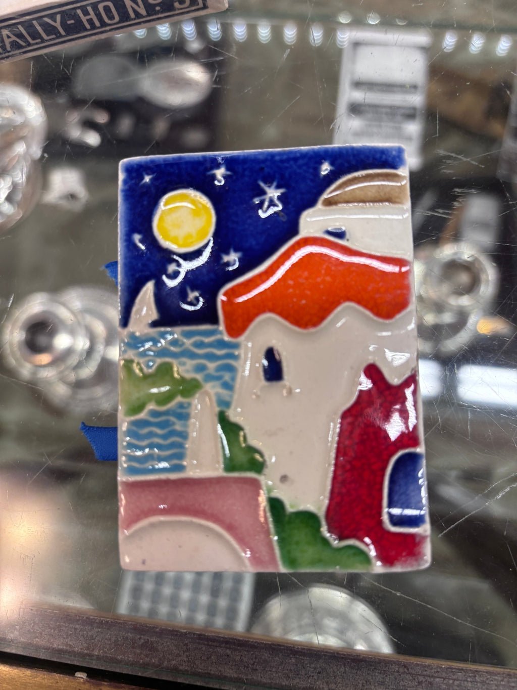 Decorative ceramic relief tile and match holder, handmade in Italy by Creazioni Luciano