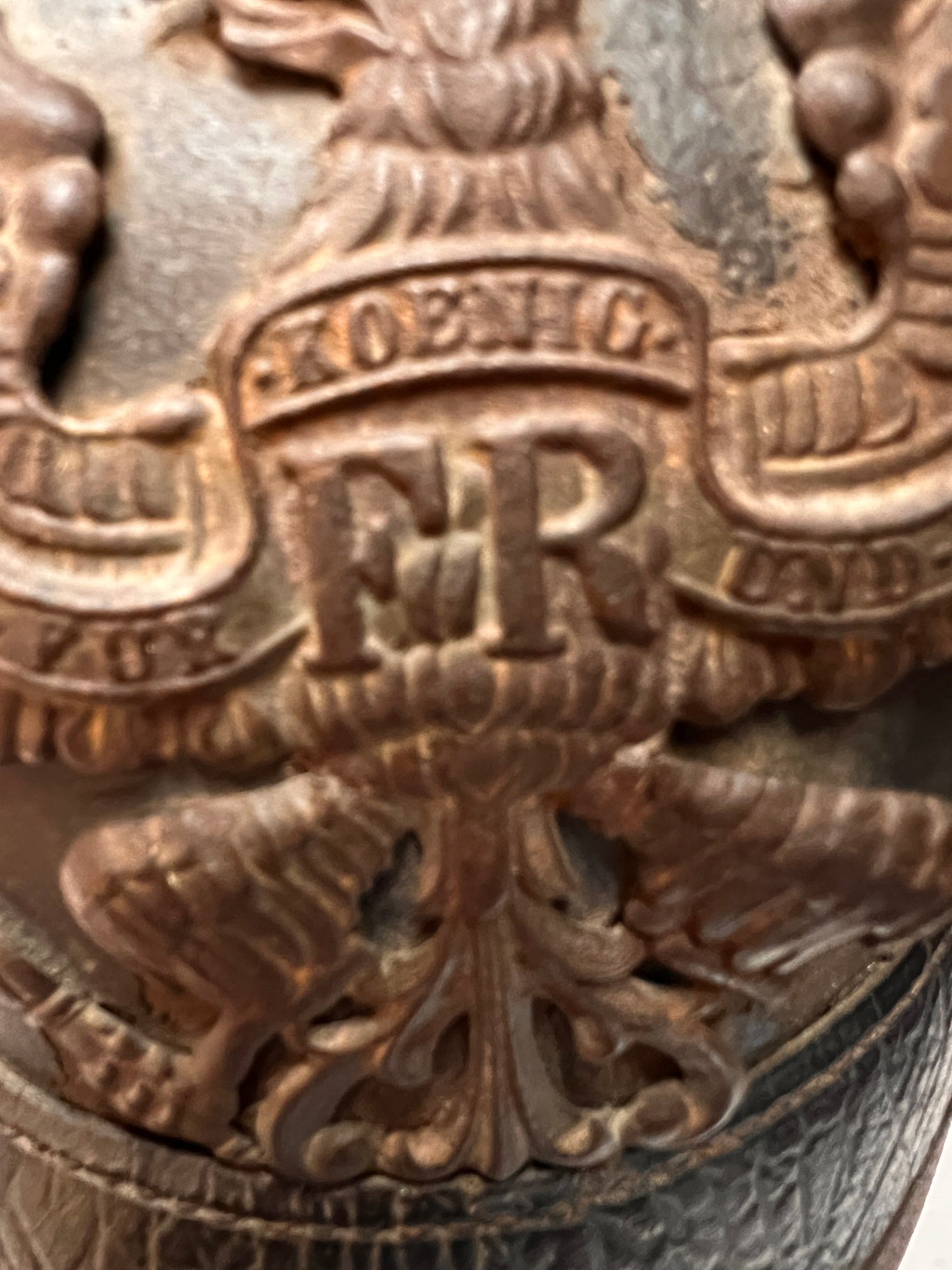 Antique Prussian Pickelhaube Helmet – Imperial German WWI Era Leather Spike Helmet “FR” Eagle – Original