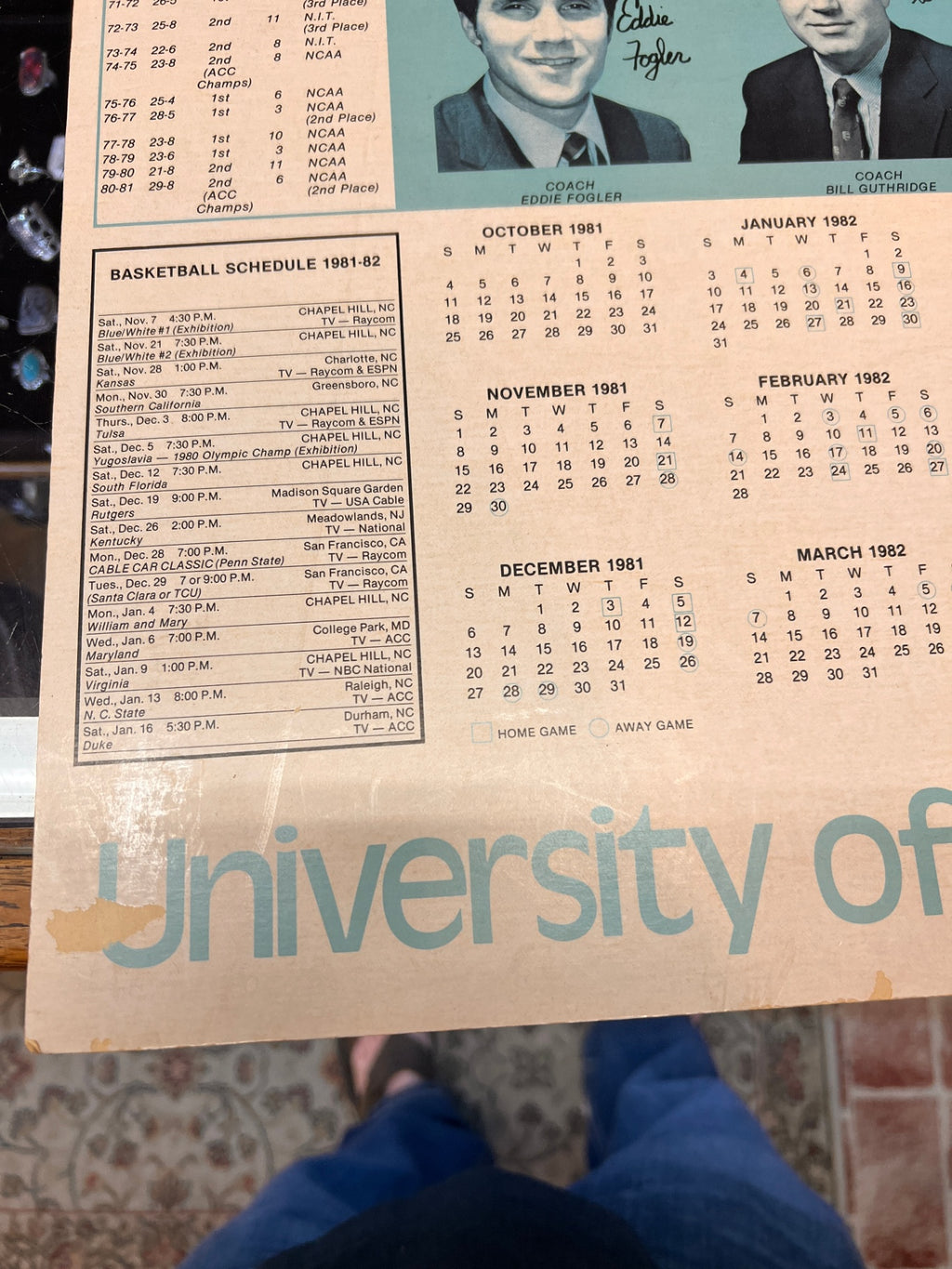 1982 UNC NCAA Champions Team Signed Poster Calendar – Michael Jordan Freshman Year Autograph – Tar Heels Dean Smith Worthy Perkins