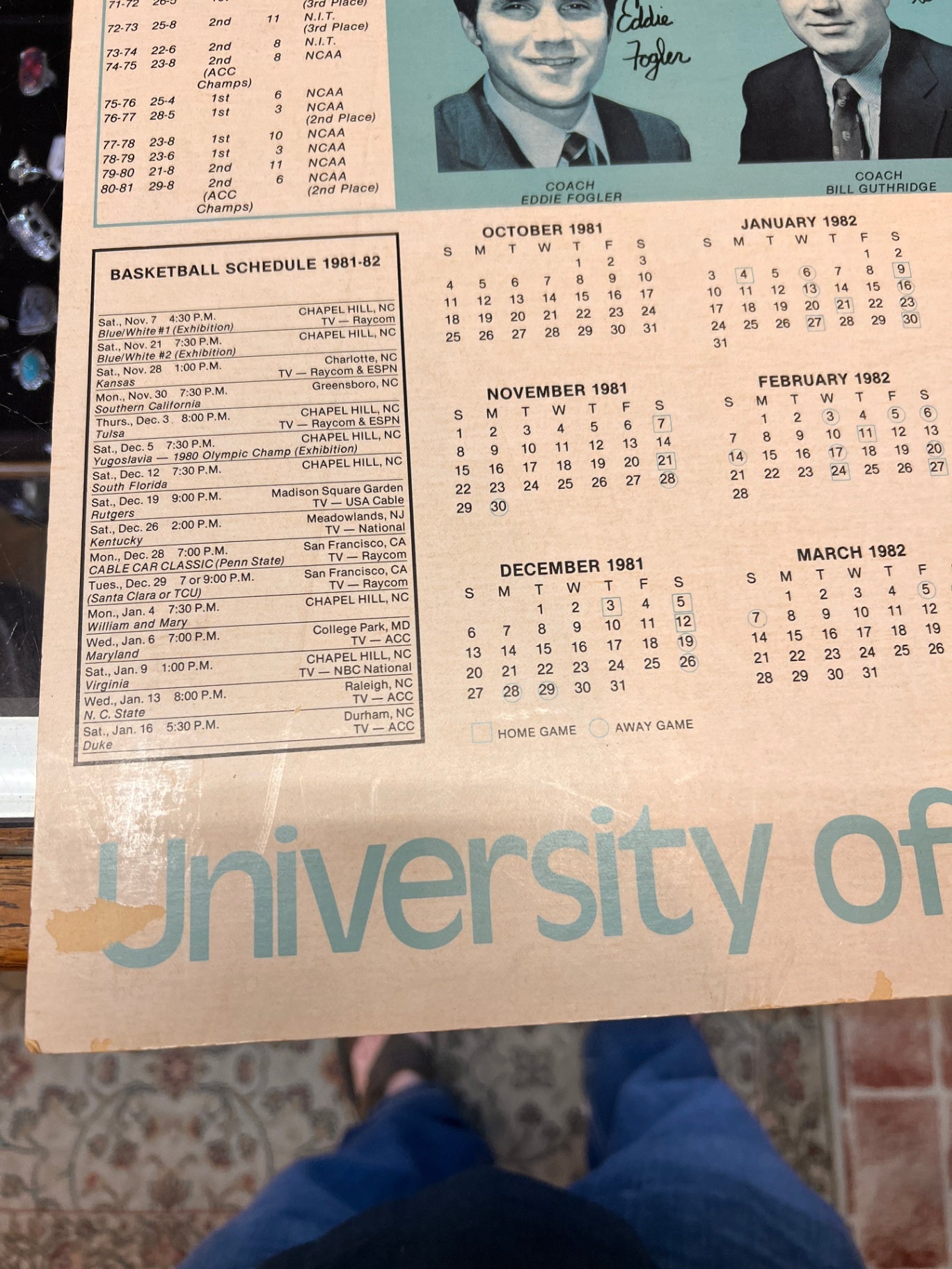 1982 UNC NCAA Champions Team Signed Poster Calendar – Michael Jordan Freshman Year Autograph – Tar Heels Dean Smith Worthy Perkins