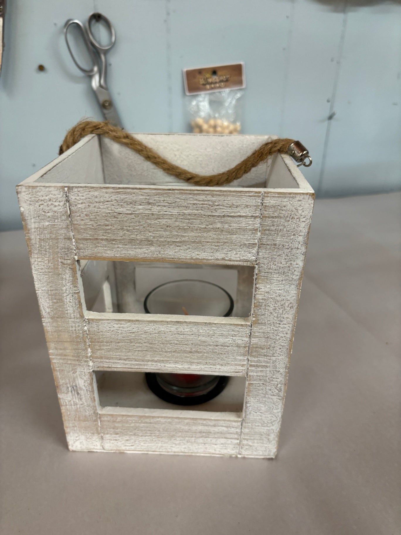 Distressed Wood hanging Candle