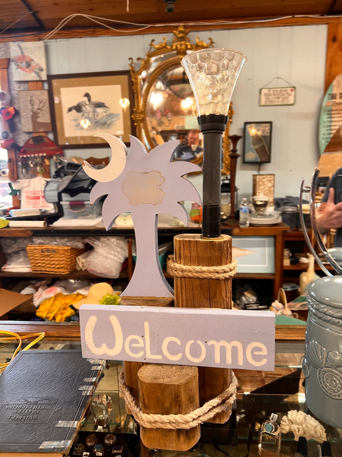 Welcome Lamp with Palmetto and Crescent Moon