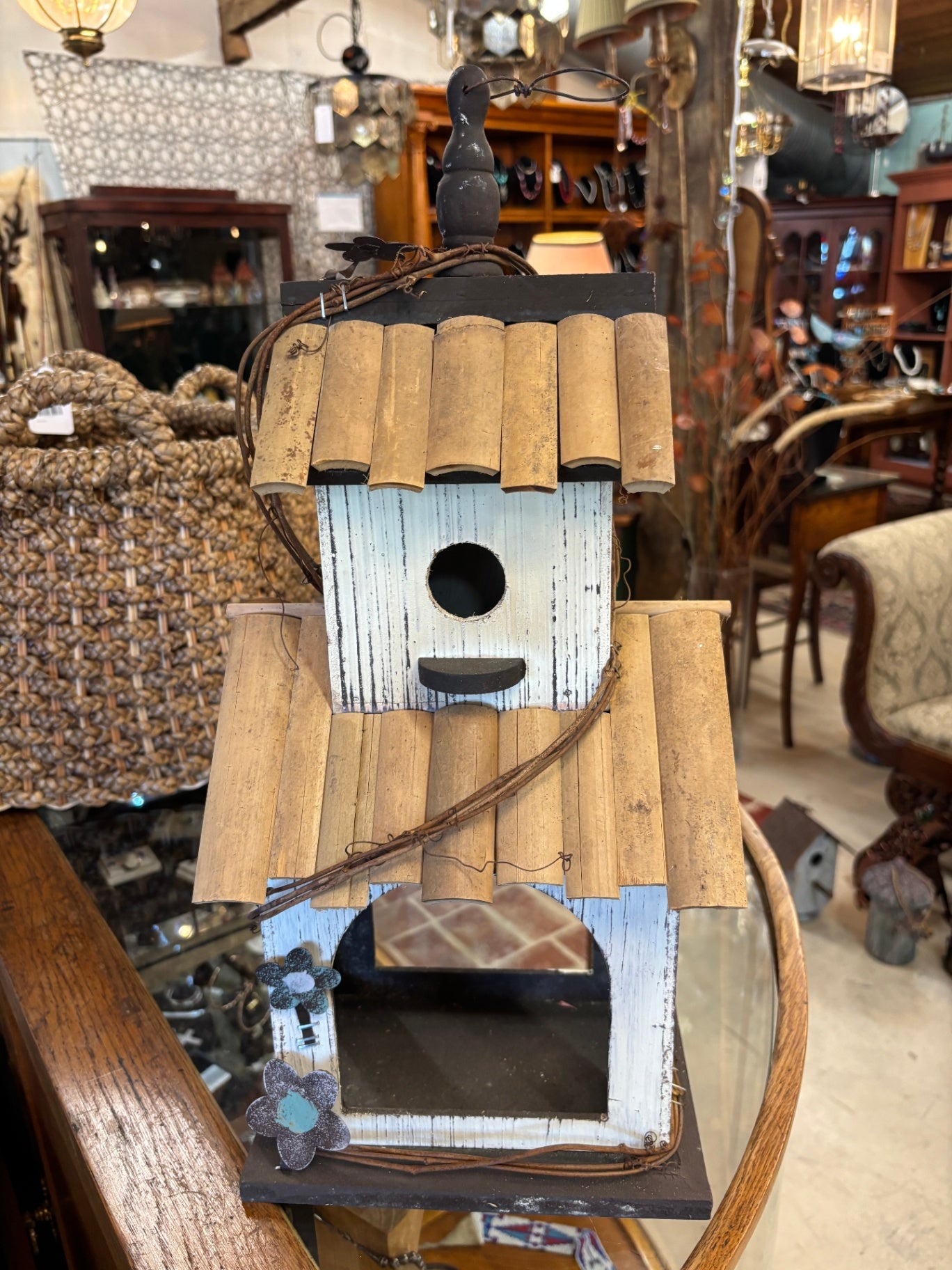 Two-Story Rustic Wooden Birdhouse