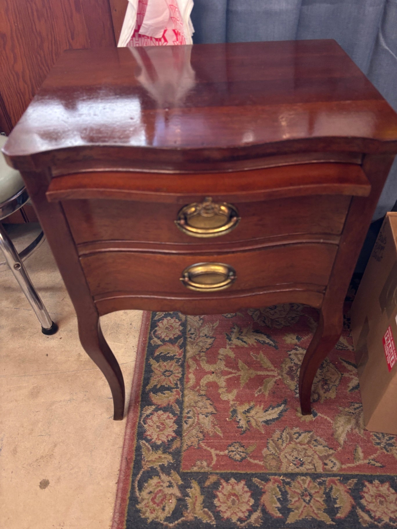 Mohogany Two Drawer Night Stand With Pull Out Shelf