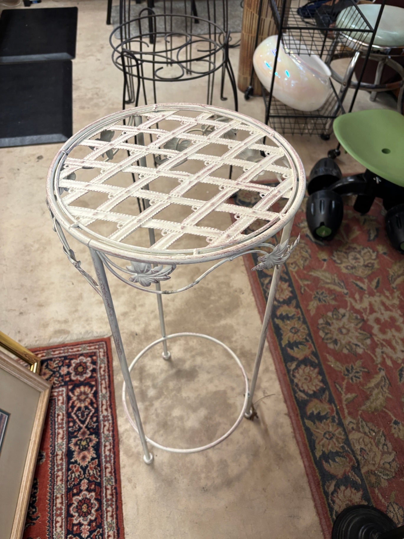 White Metal Plant Stand with Flowers