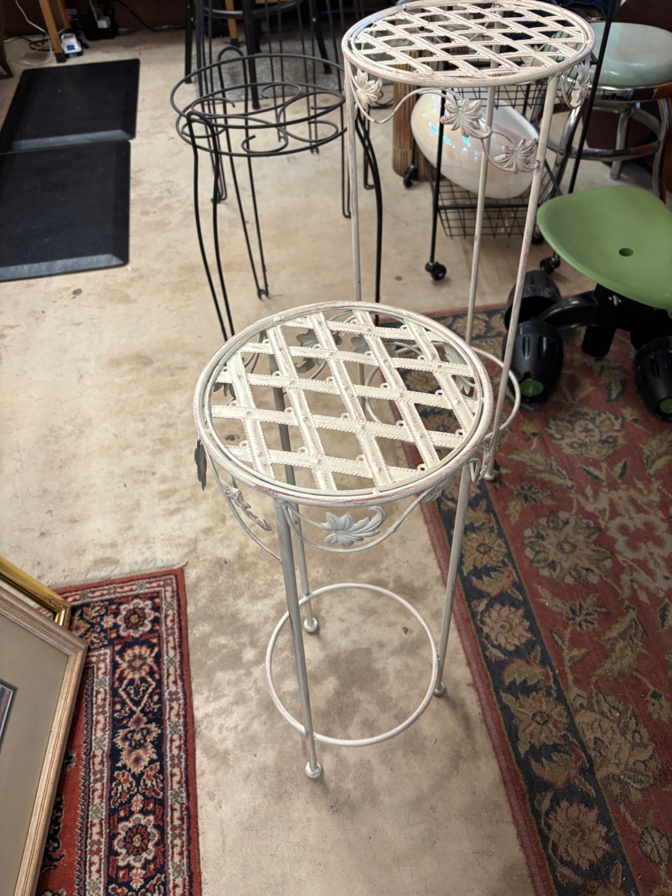 White Metal Plant Stand With Flowers