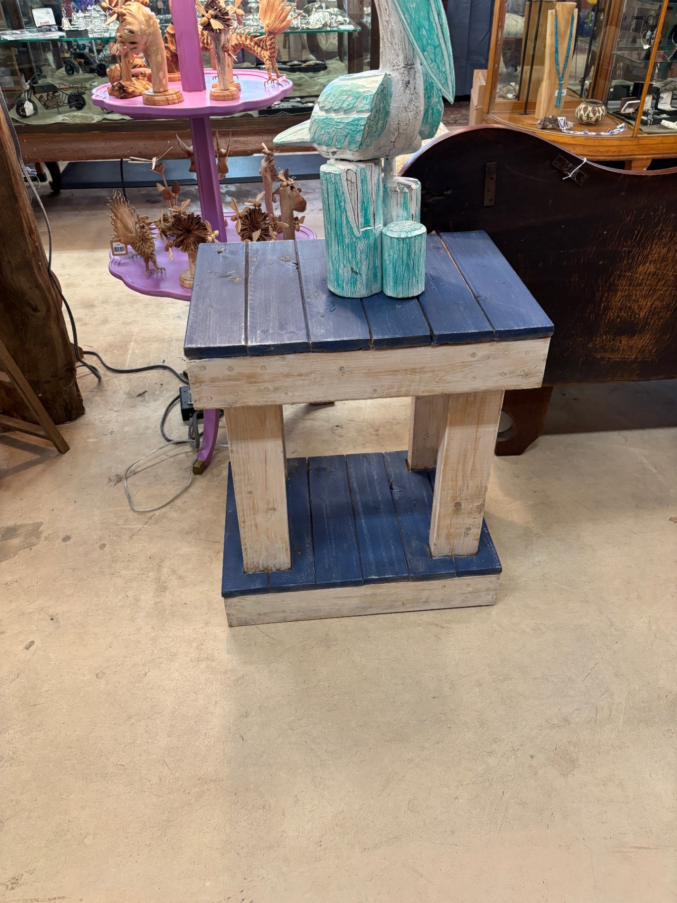 Blue and Wood Side Table
