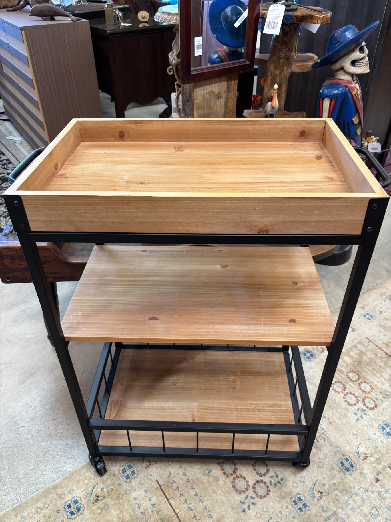  Rustic Industrial 3-Tier Bar Cart 