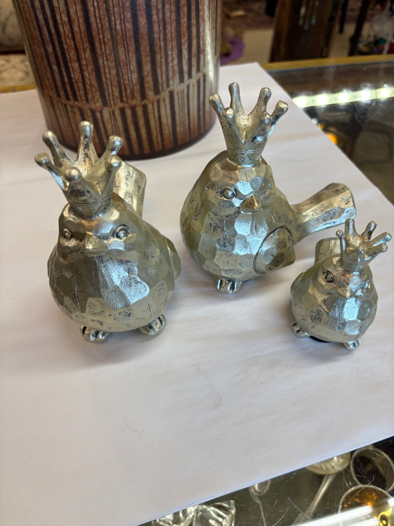 SilverTtoned Bird Figurines Set Of 3