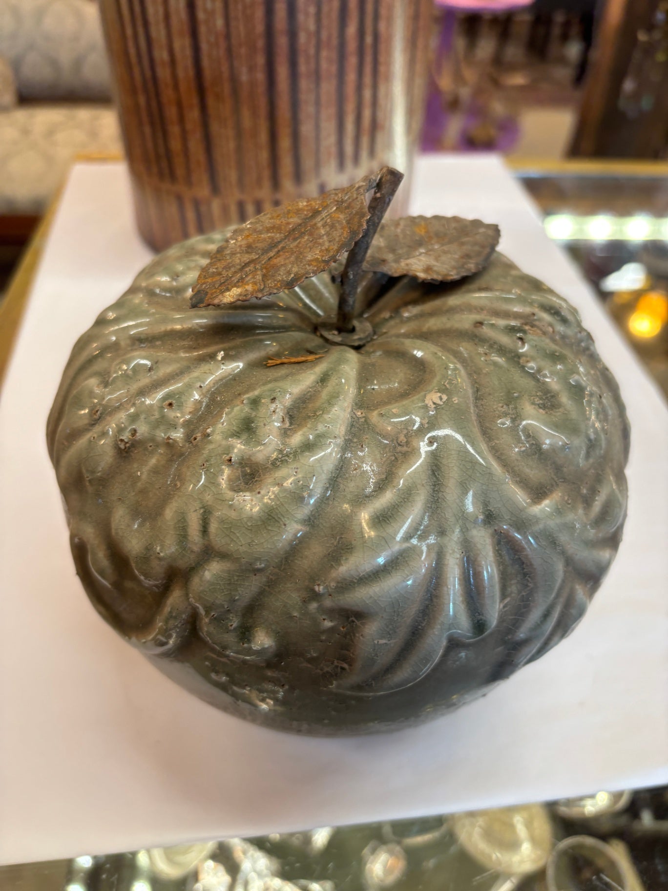 Vintage Green Ceramic Apple