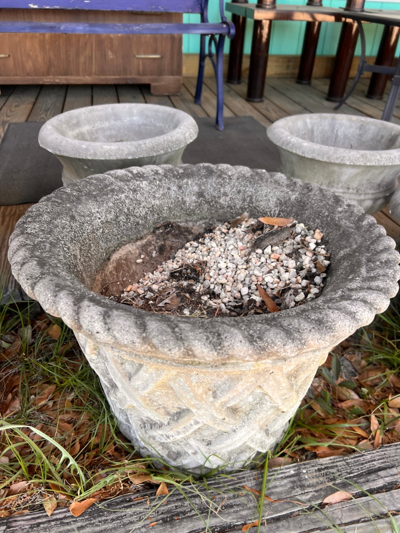Large Concrete Basket Weave Rope Top Planter