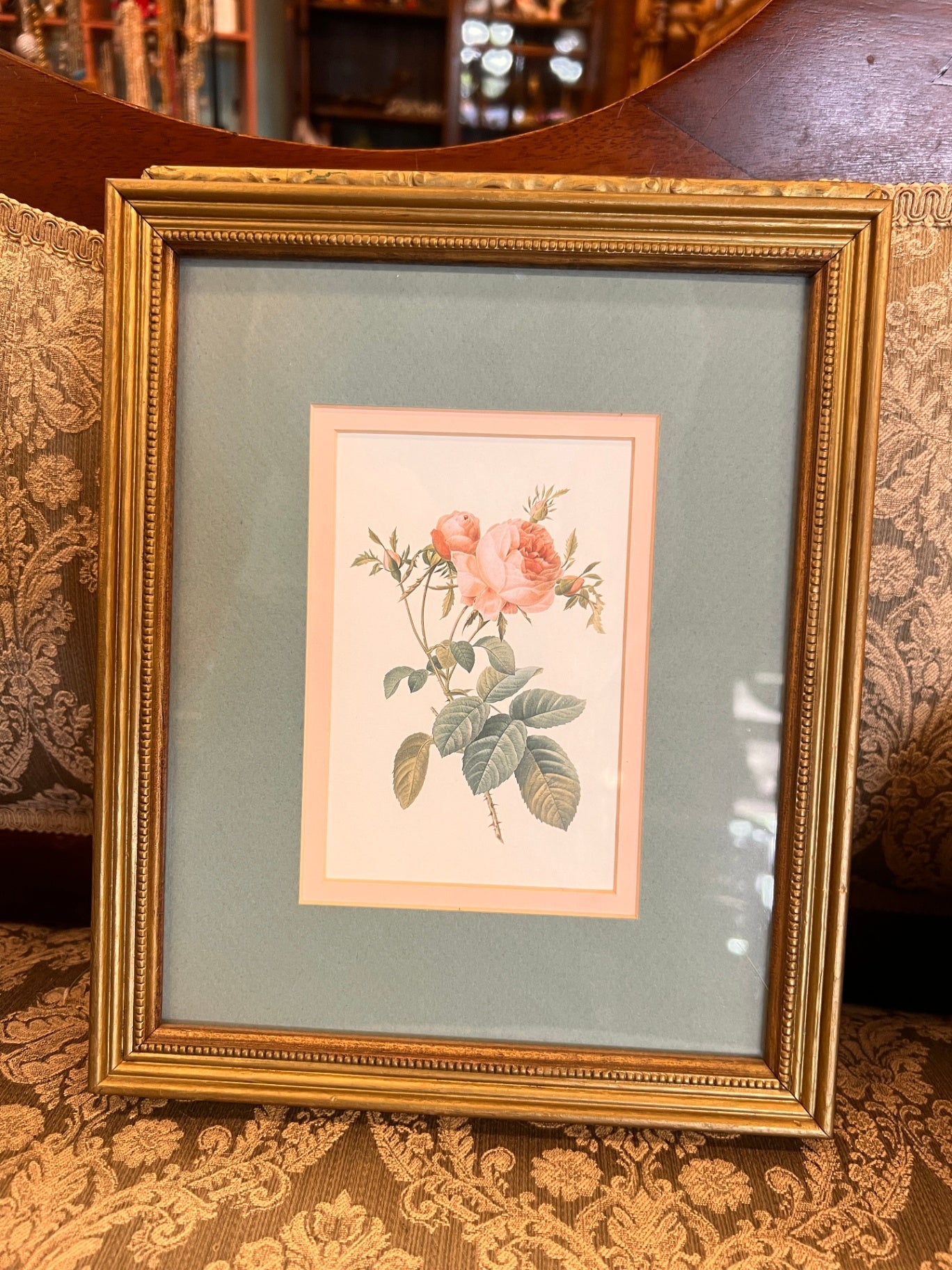 Beige, Pink, Green Wood (frame), Paper (print) Decorative Wall Hanging Unknown