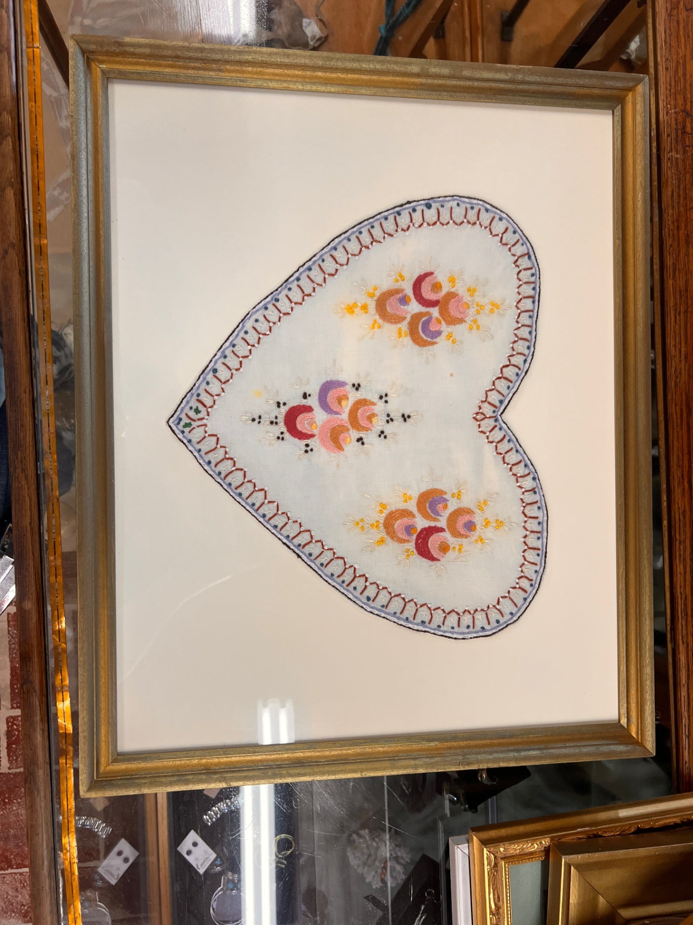 VTG Handmade Floral Embroidery Framed Picture