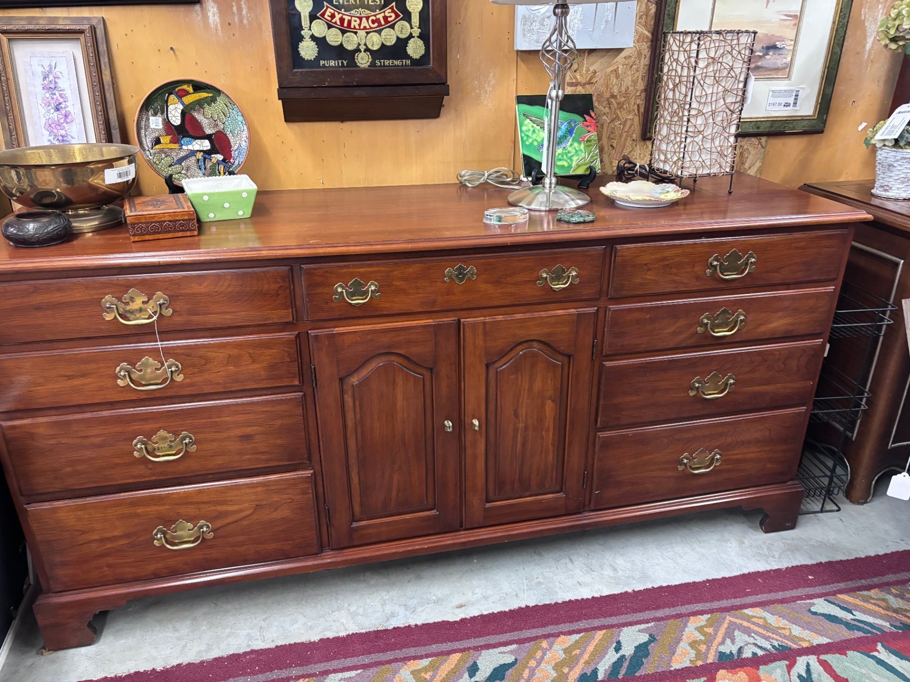 Virginia Galleries Chippendale Style Black Cherry Door Dresser