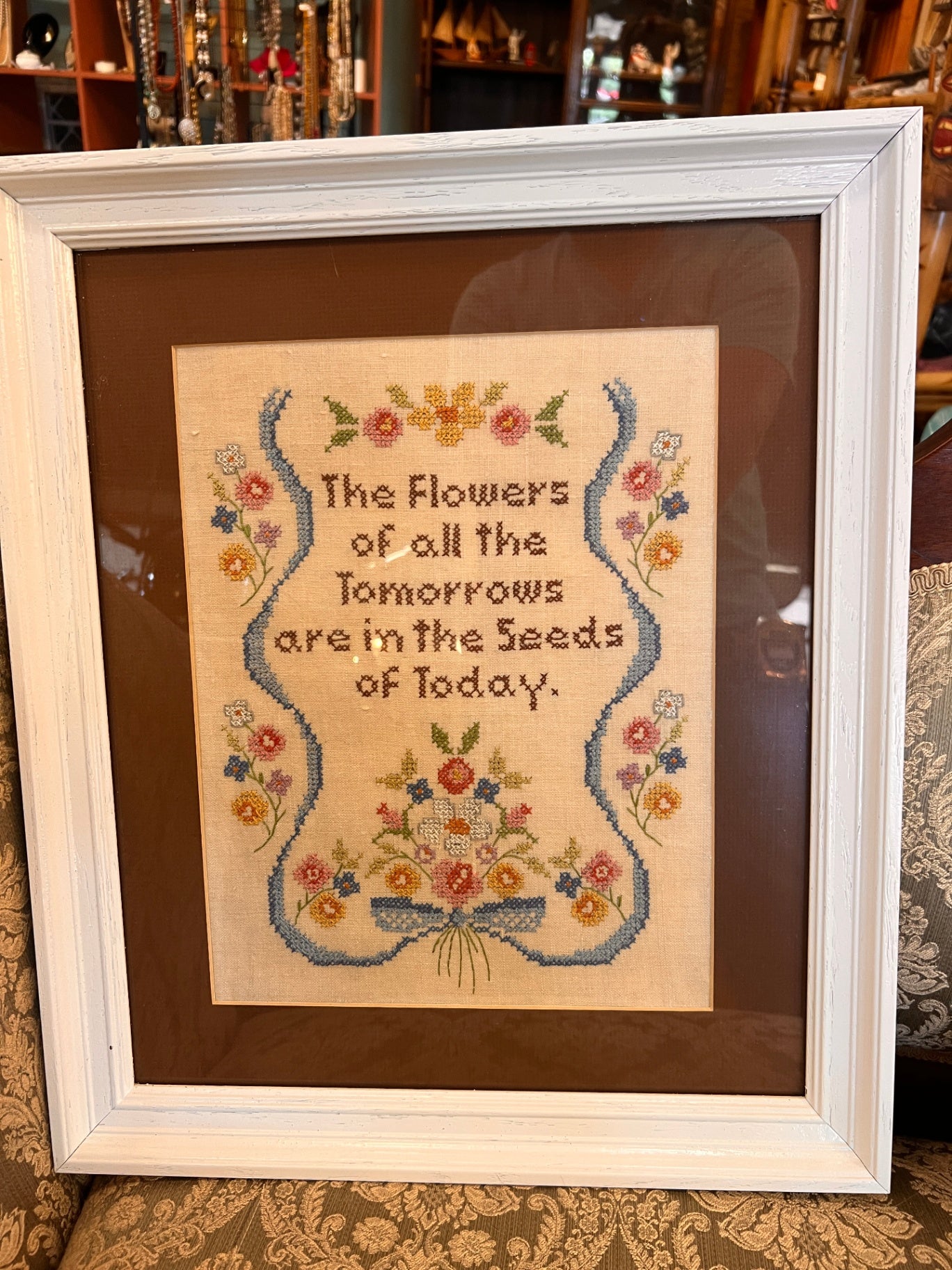 Beige, multicolor Fabric (cross-stitch embroidery) Art Print Unbranded