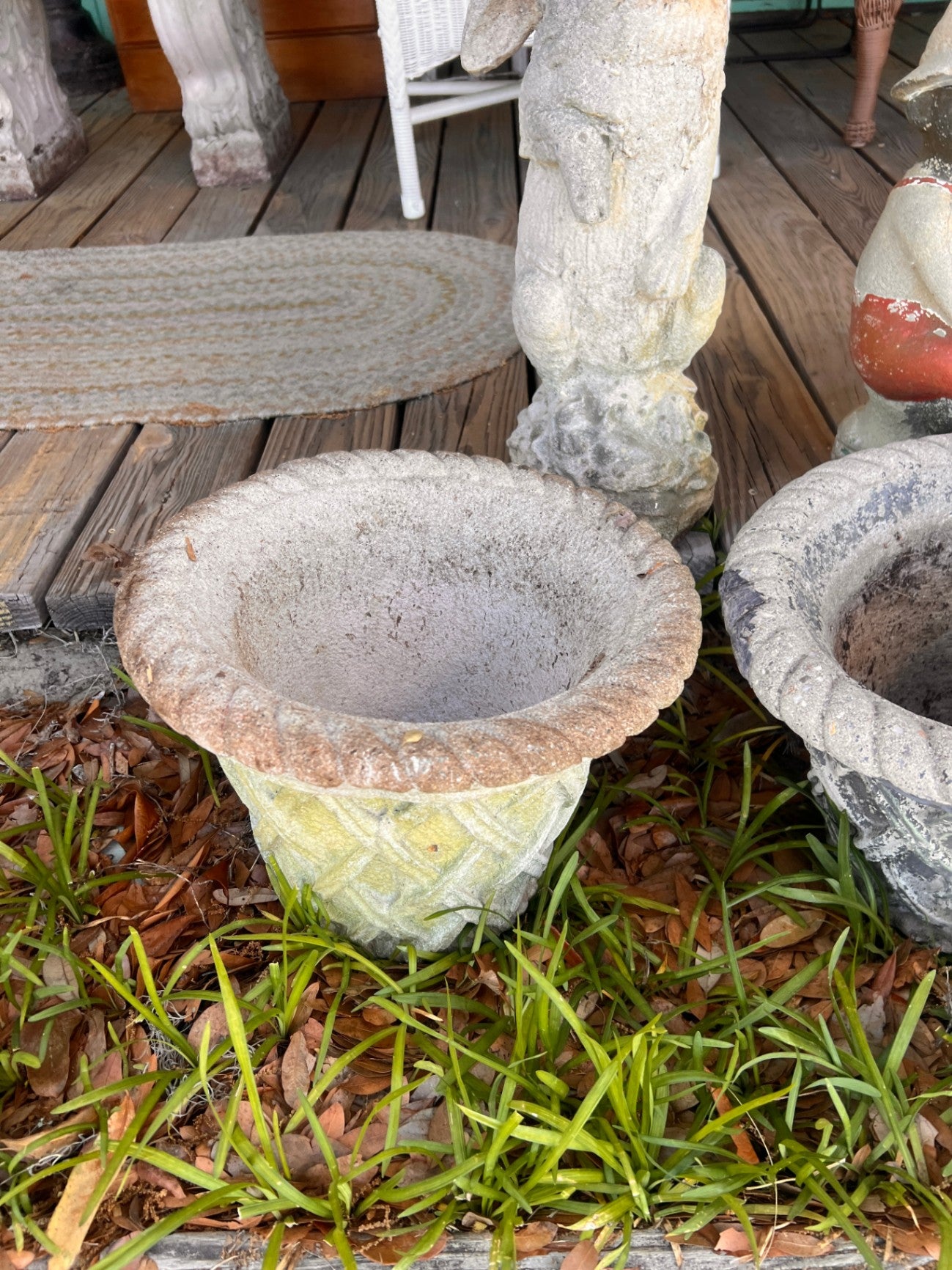 Medium Concrete Basket Weave Pattern Planter