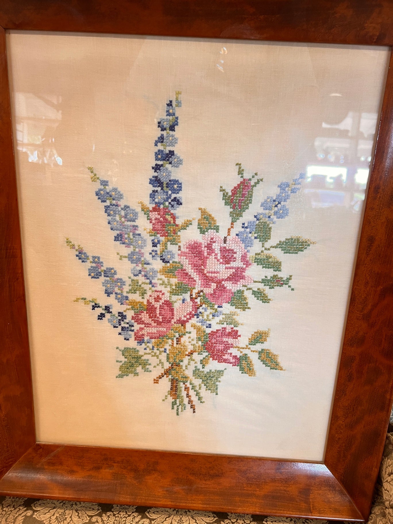 Multicolor Fabric (likely needlepoint or cross-stitch) Decorative Wall Hanging