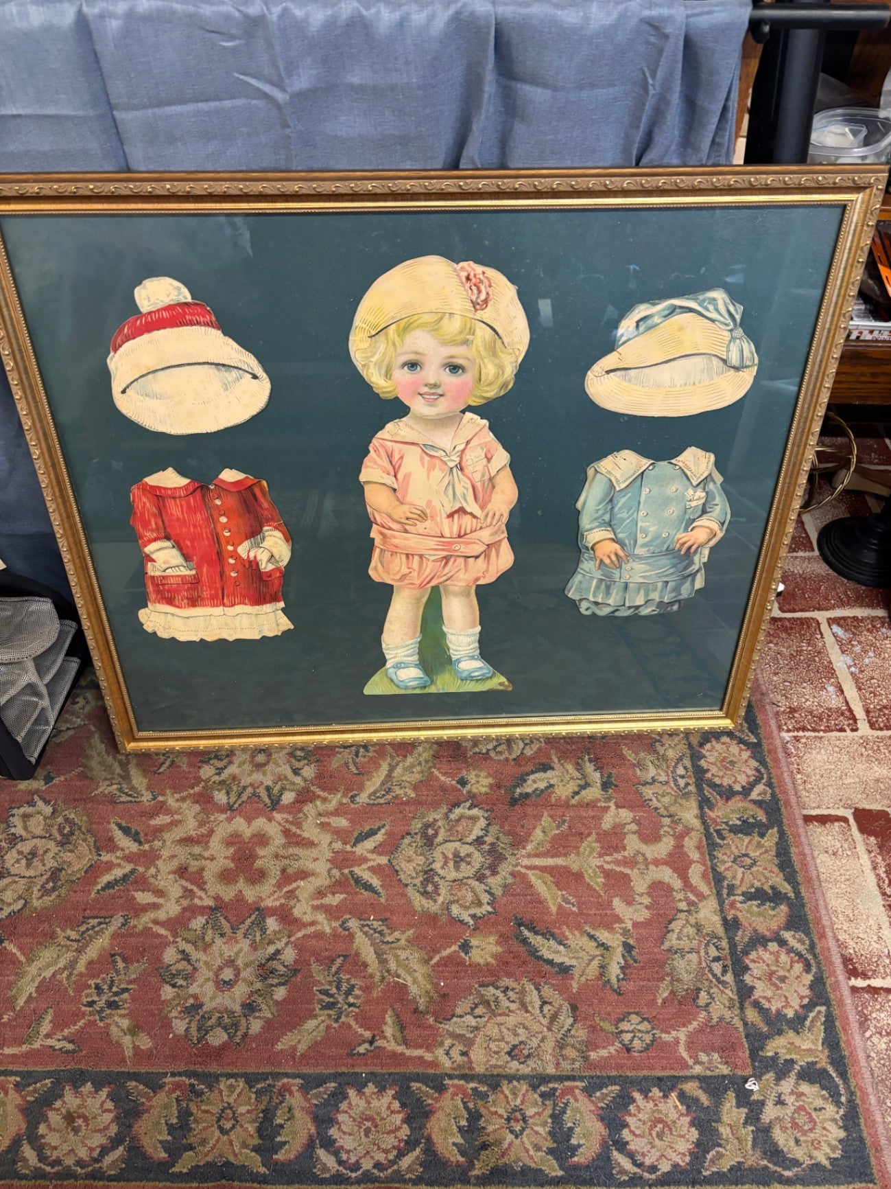 Framed Antique Paper Doll Set