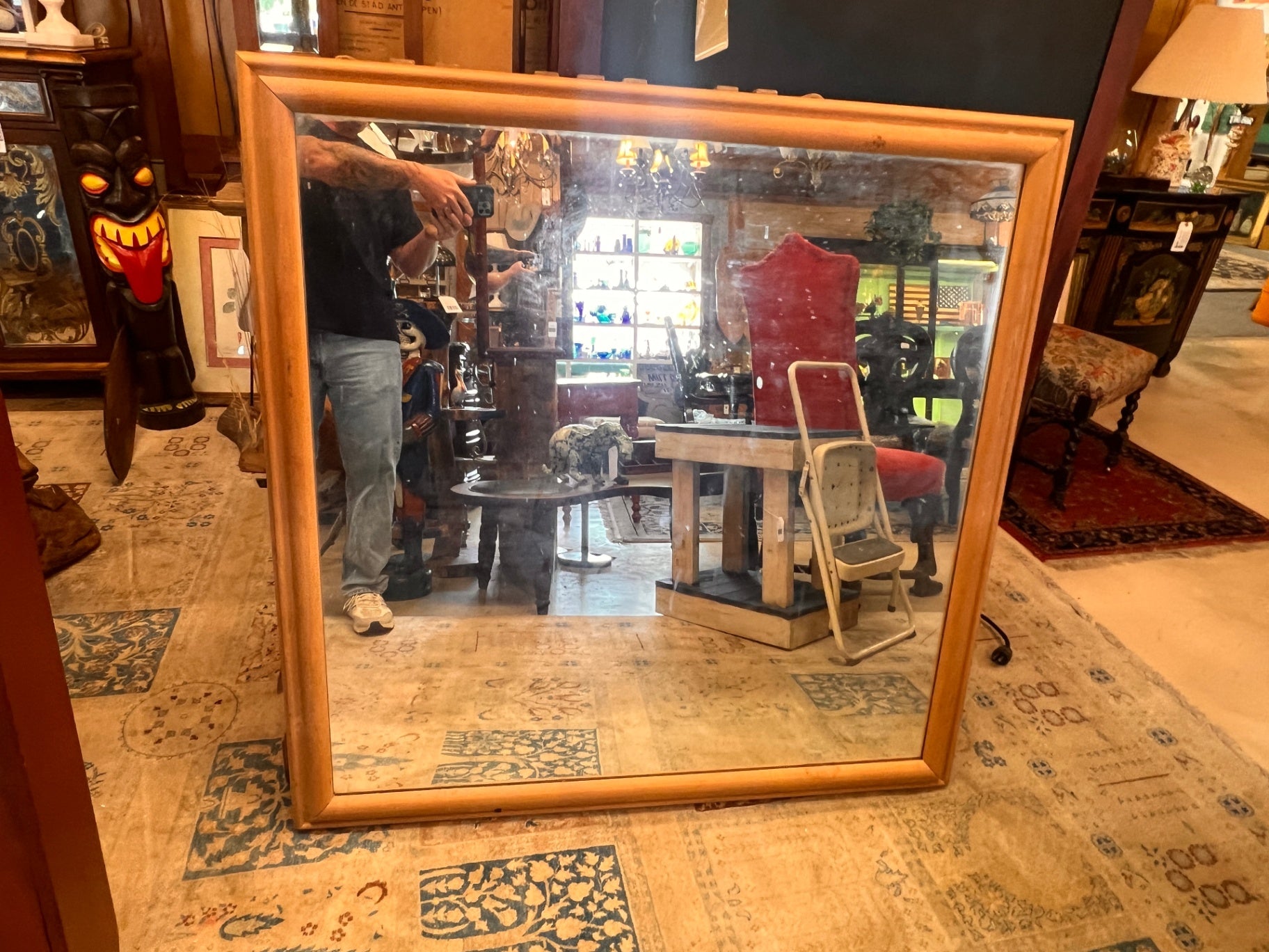 Large Square Wooden Framed Mirror