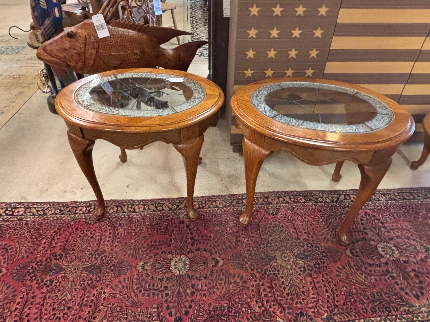 Queen Anne Style Glass Top End Table