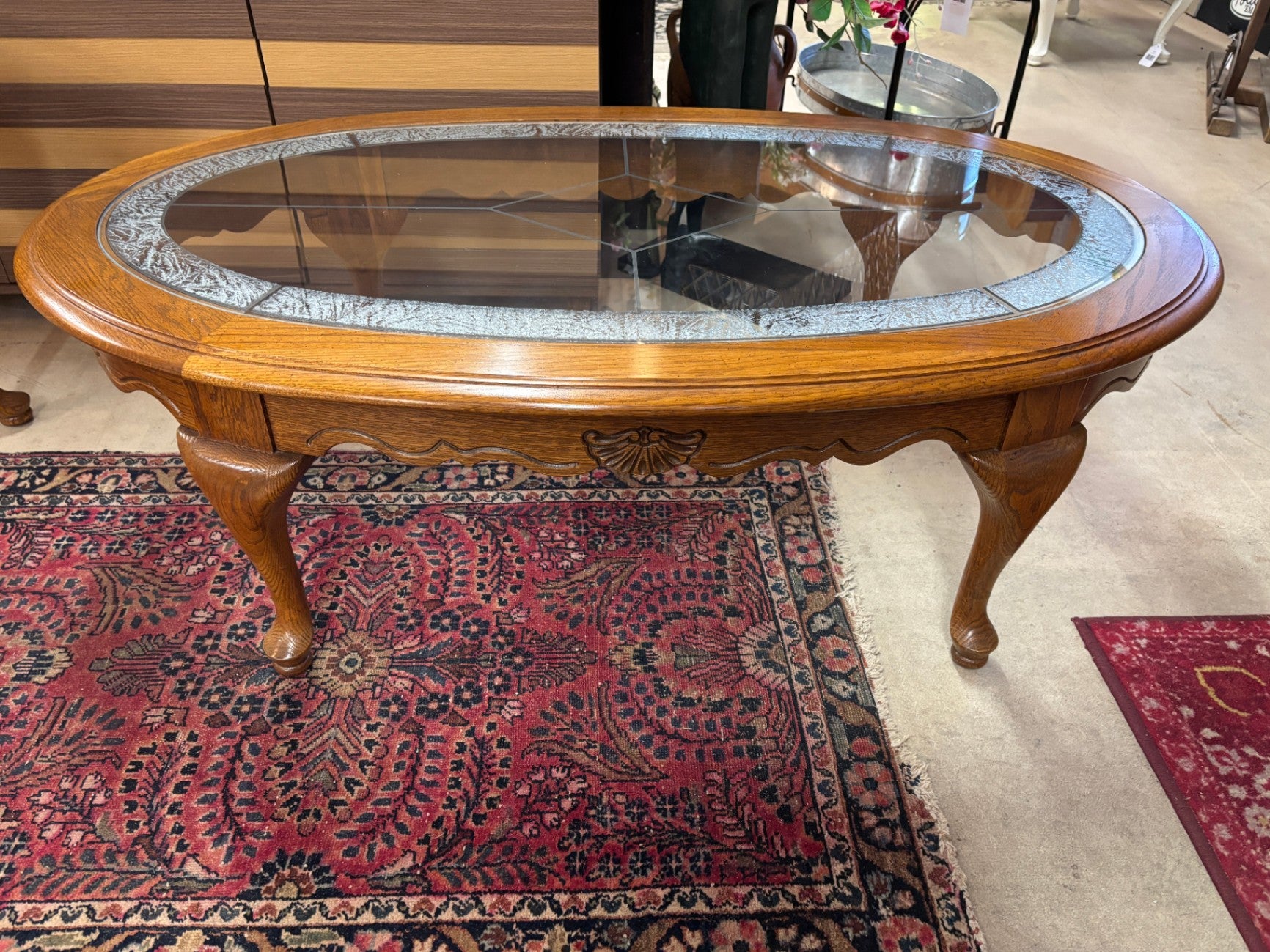 Queen Anne Style Glass Top Coffee Table