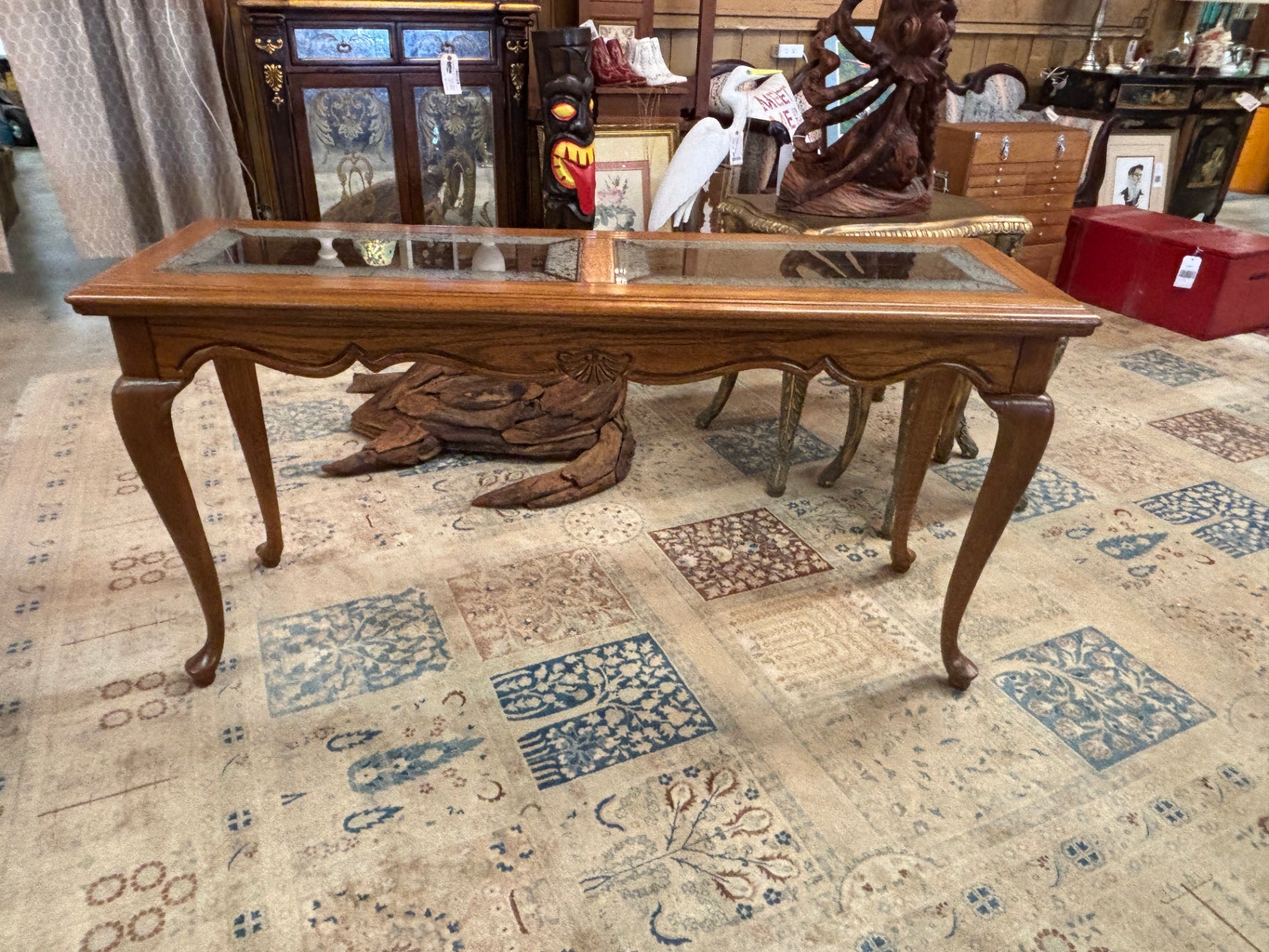 Queen Anne Style Glass-Top  Sofa Table