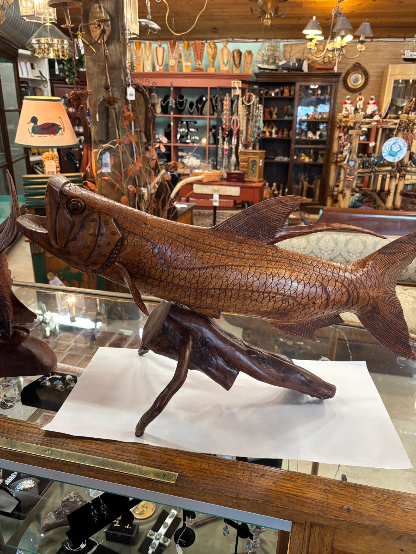  Hand-Carved Wooden Sculpture of a Tarpon Fish