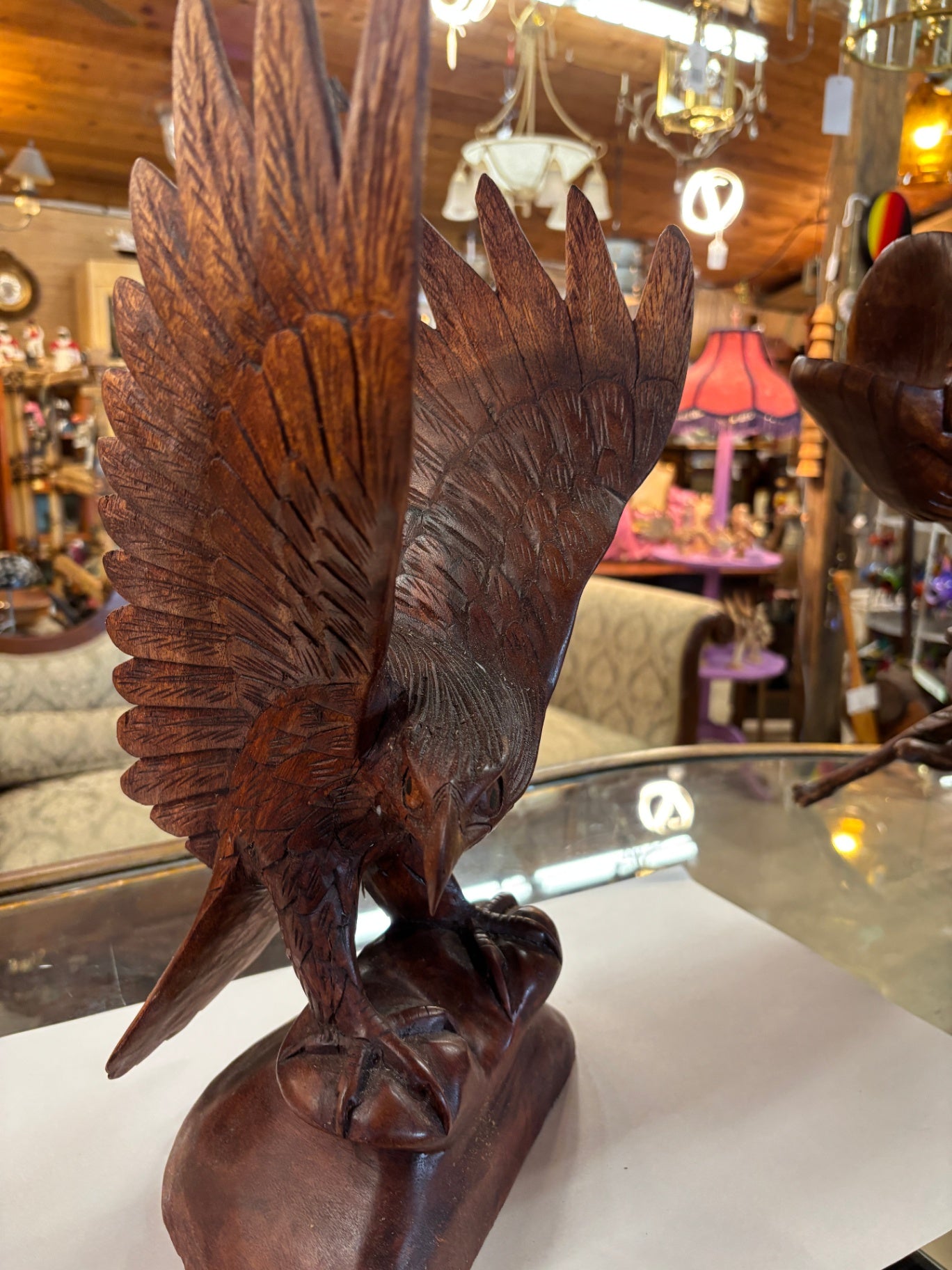  Hand-Carved Wooden Eagle Sculpture
