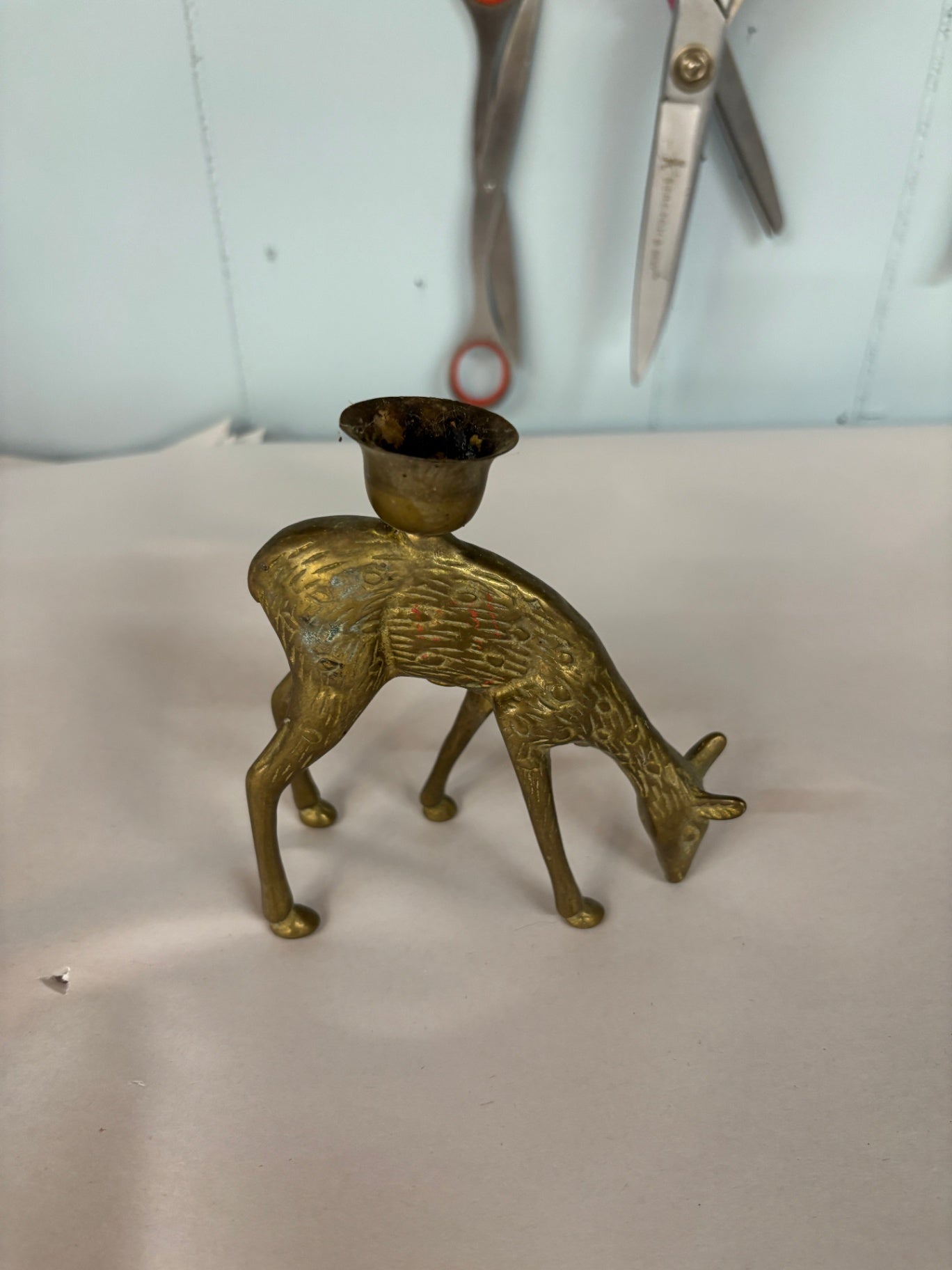 Vintage Brass  deer  candlestick holder