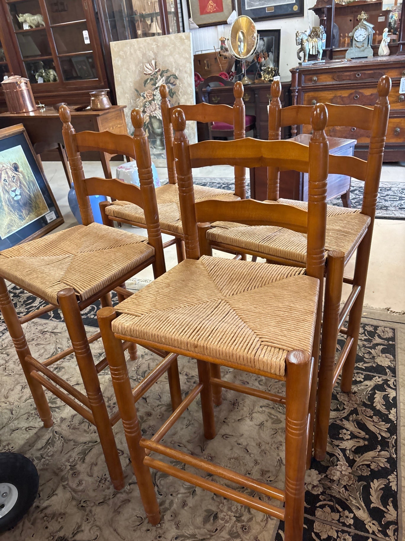 Set of 4 Woven Rush Seat Barstools French Country/Farmhouse