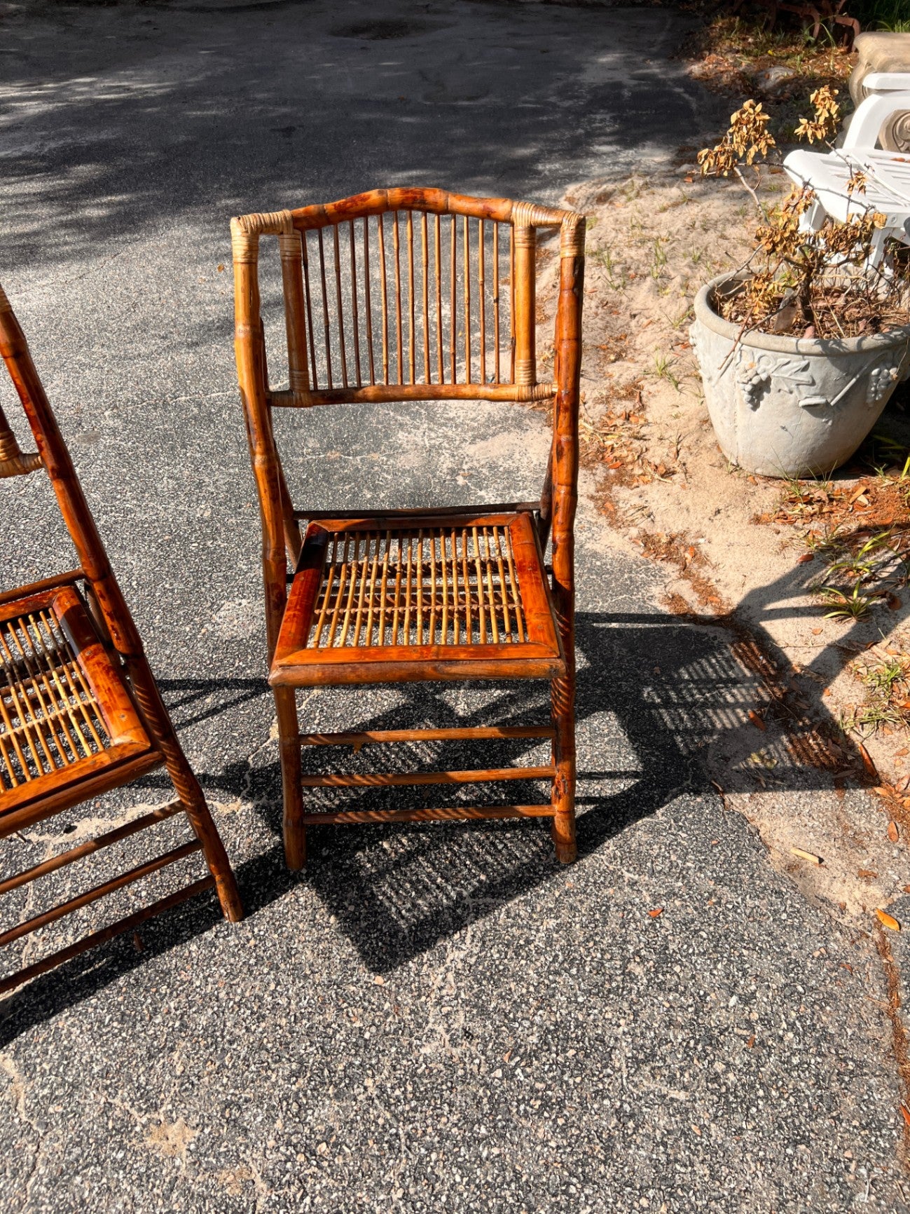 Tortoise Shell Bamboo Folding Chairs - a Pair
