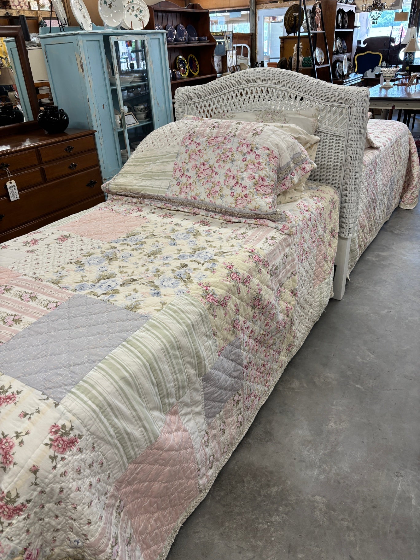 Twin Wicker Bed with New Mattress and All Bedding