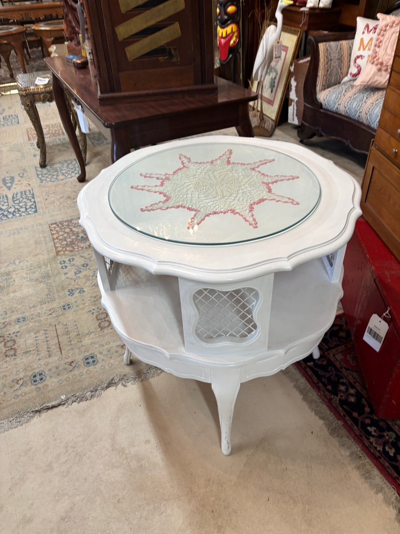 White-Painted Vintage French Provincial Bi-level Side Table