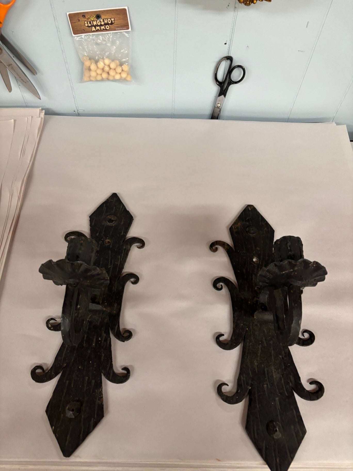 Vintage Spanish-Style Forged Metal Wall Sconces (Pair)