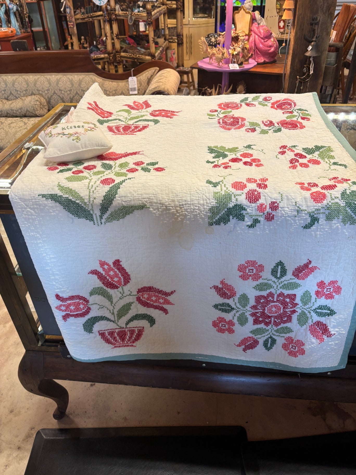 Vintage Cross-Stitched Quilt 