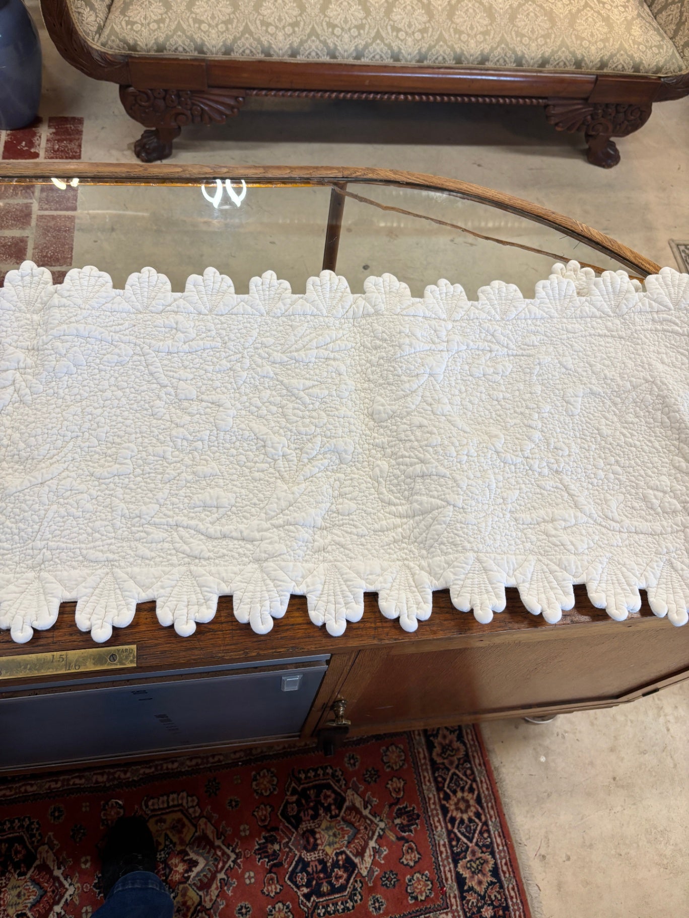 White Quilted Table Runner 52 x 16