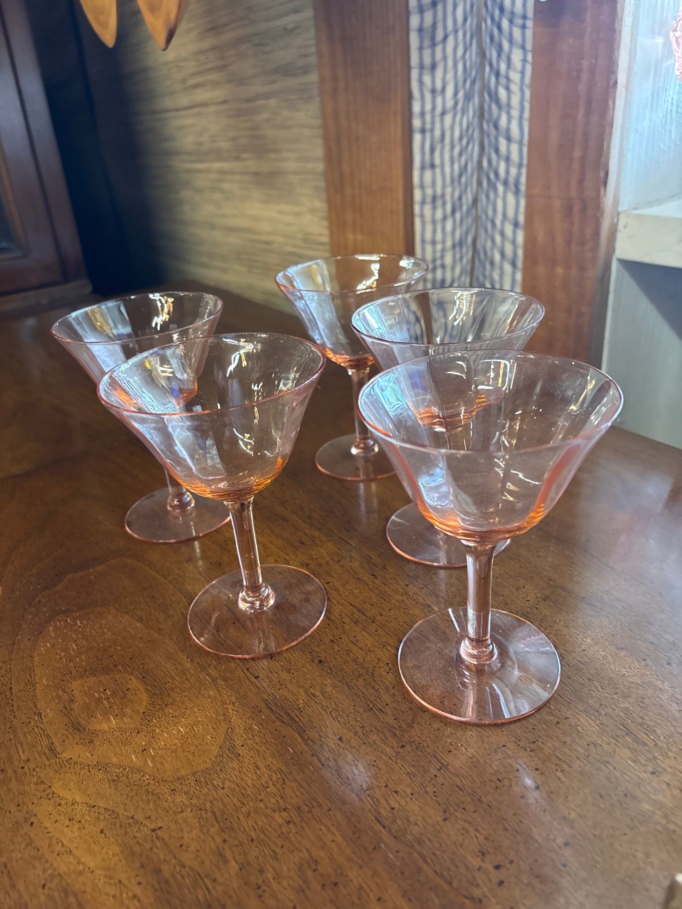 Set of 5 Pink Depression Glass Stem Glasses