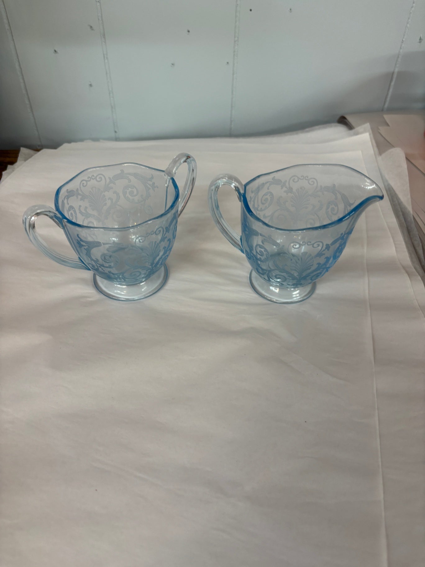 Fostoria Versailles Blue Creamer and Sugar 