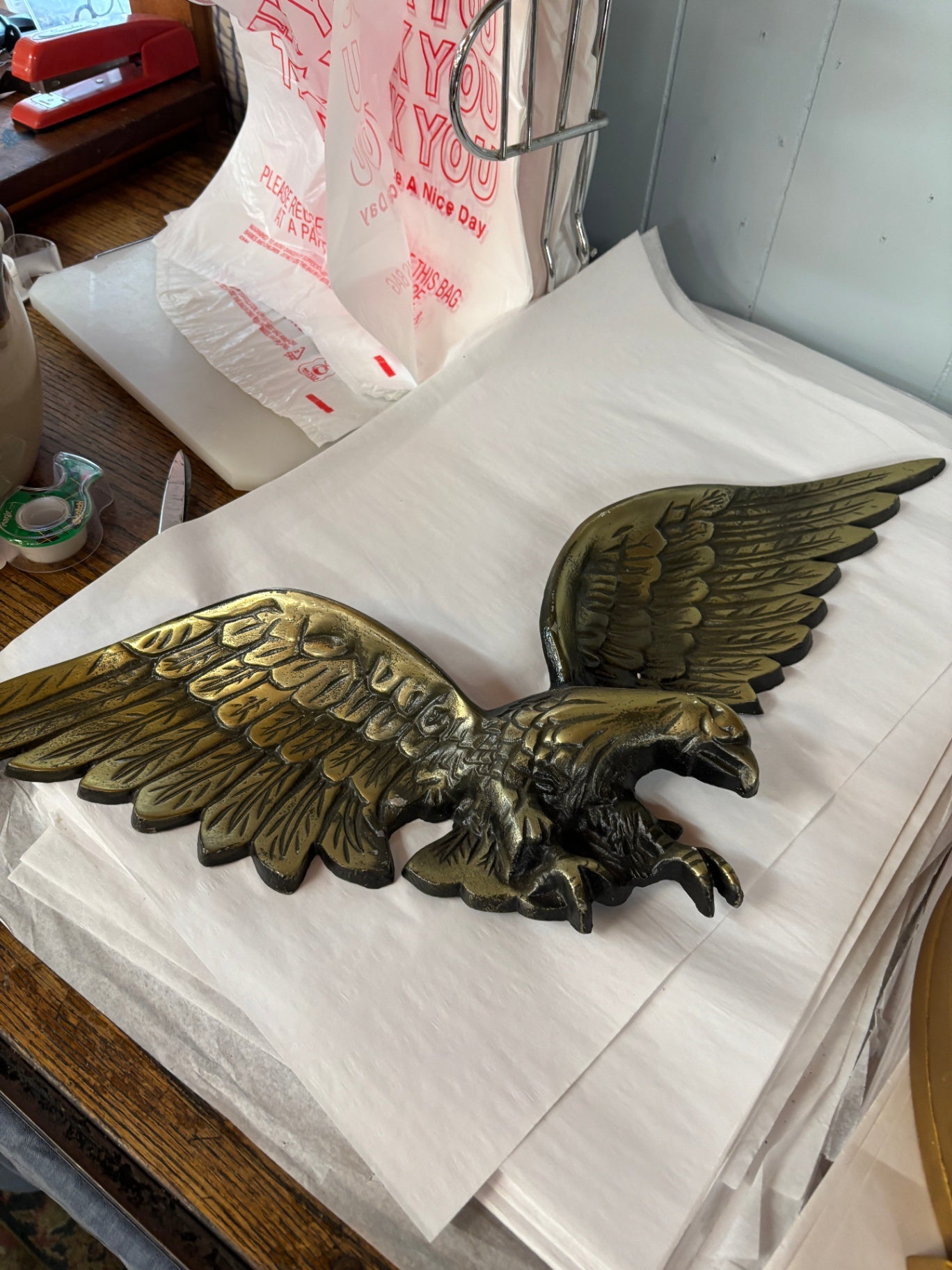 Vintage Cast Metal American Bald Eagle Wall Plaque,