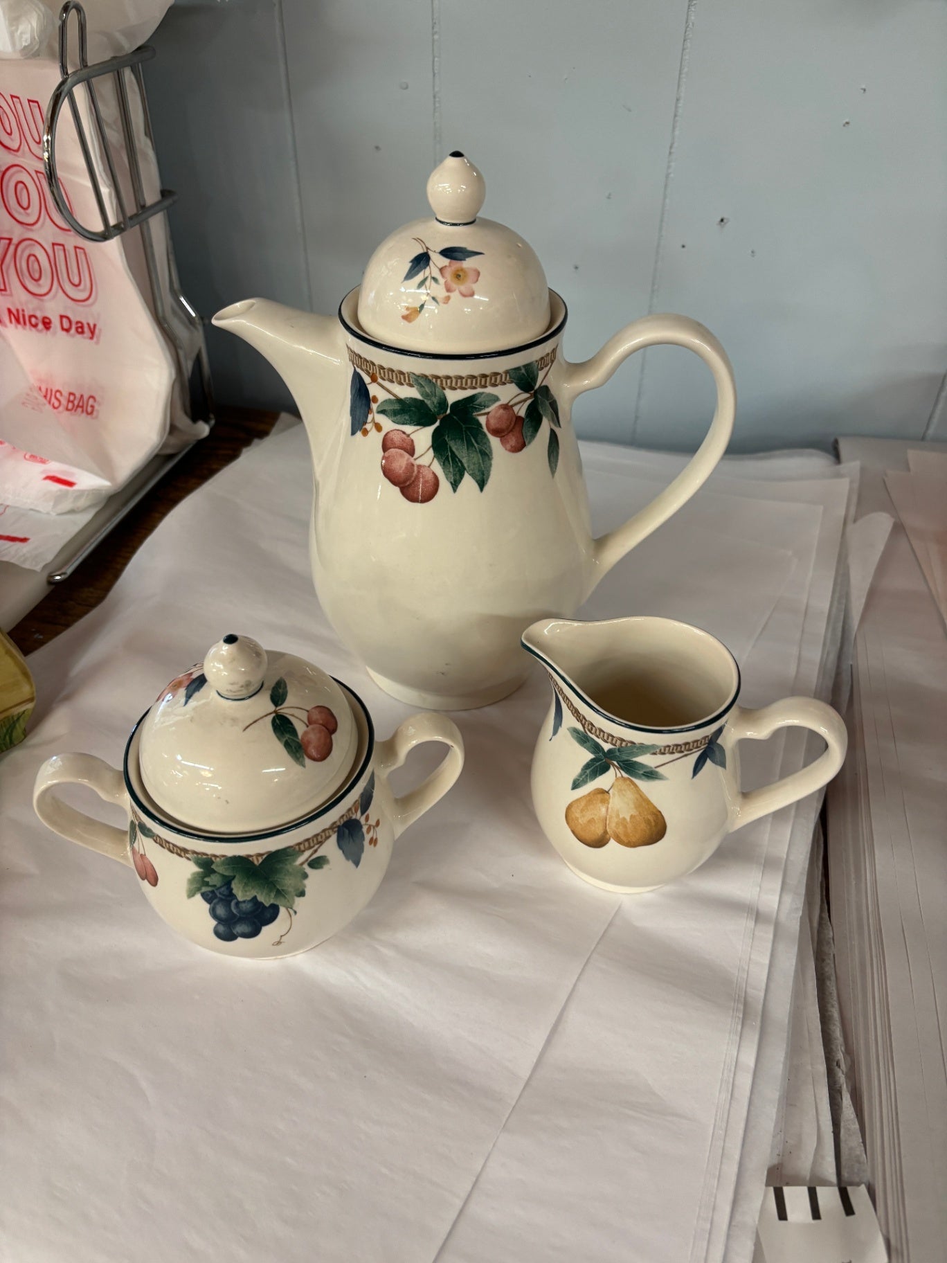 Noritake Keltcraft Nature's Bounty teapot, creamer, and sugar bowl set