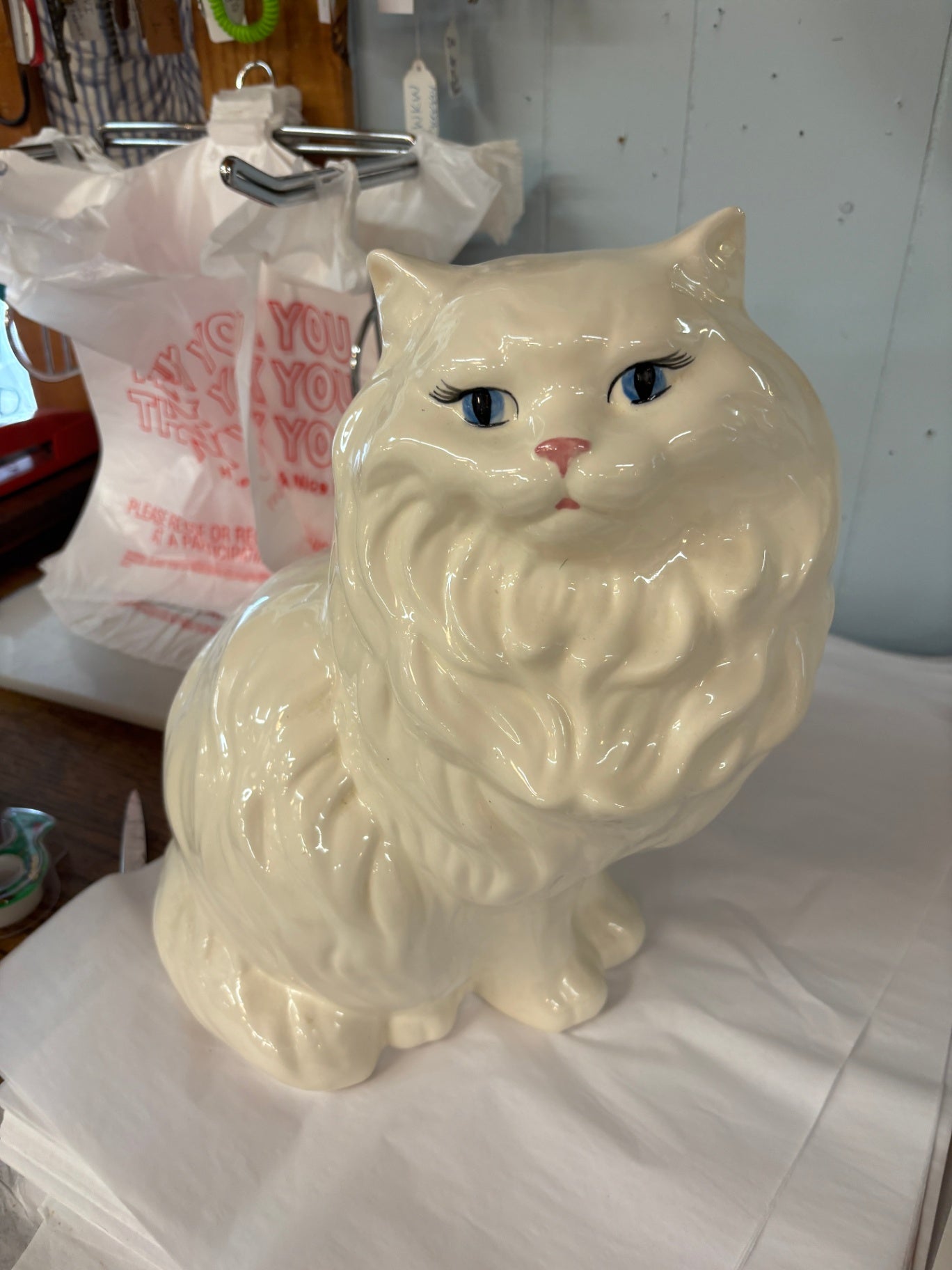  Vintage White Ceramic Persian Cat Statue