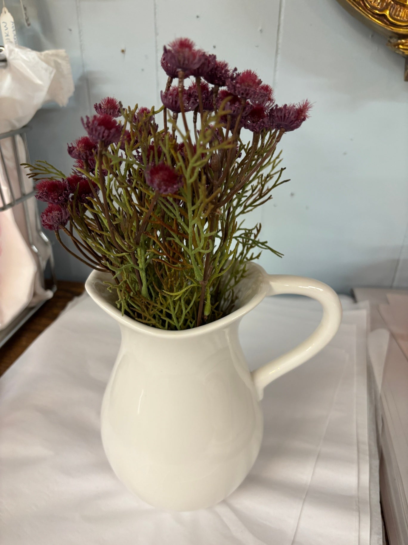 White Pitcher With Flowers