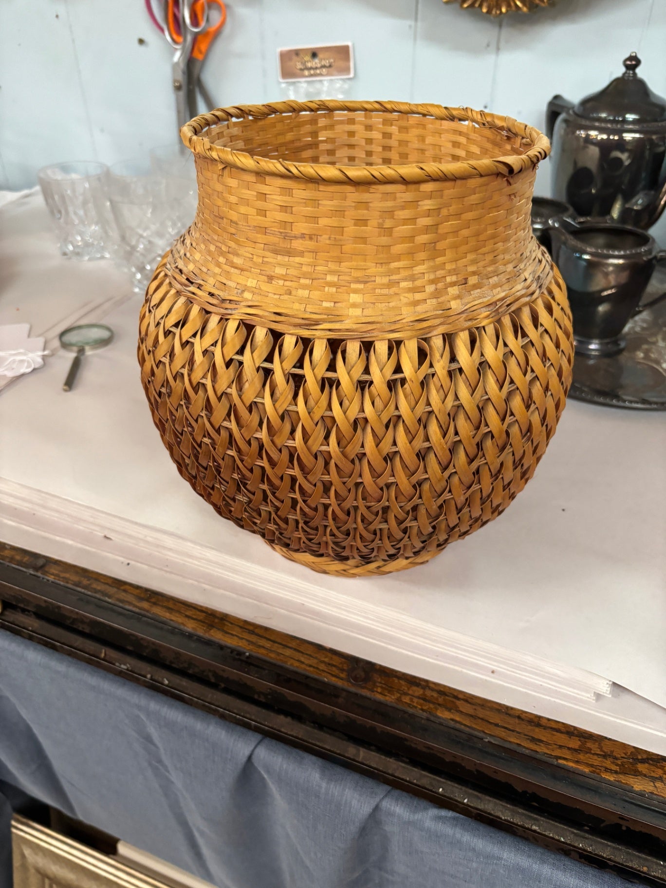 Vintage Tarahumara Handwoven Urn-Shaped Basket